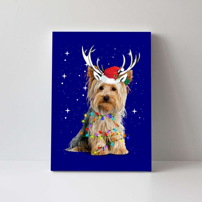 Yorkie Dog Reindeer Christmas Lights Funny Gift Canvas