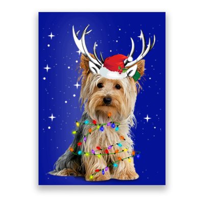 Yorkie Dog Reindeer Christmas Lights Funny Gift Poster