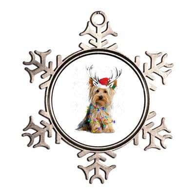 Yorkie Dog Reindeer Christmas Lights Funny Gift Metallic Star Ornament