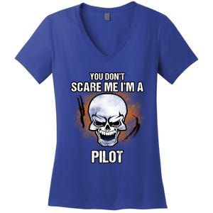 You Dont Scare Me Im A Pilot Halloween Costume Gift Women's V-Neck T-Shirt