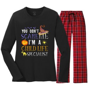 You DonT Scare Child Life Specialist Halloween Saying Fun Women's Long Sleeve Flannel Pajama Set 