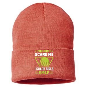 You Don't Scare Me I Coach Girls Golf Funny Golf Coach Golf Lover Girl Golf Sustainable Knit Beanie