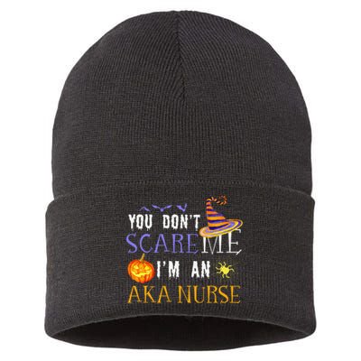 You DonT Scare Aka Nurse Halloween Saying Fun Sustainable Knit Beanie