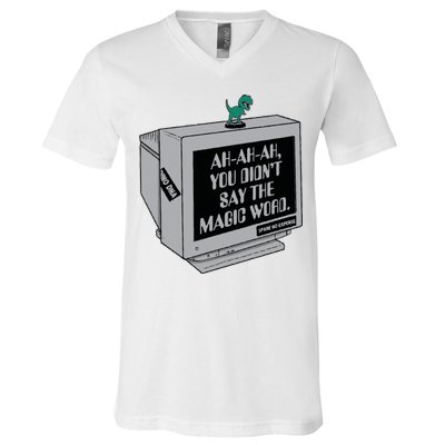 You Didn't Say The Magic Word T Rex V-Neck T-Shirt