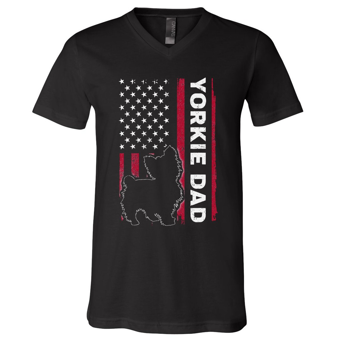 Yorkie Dog Vintage Us American Flag Yorkie Dad Fathers Day V-Neck T-Shirt