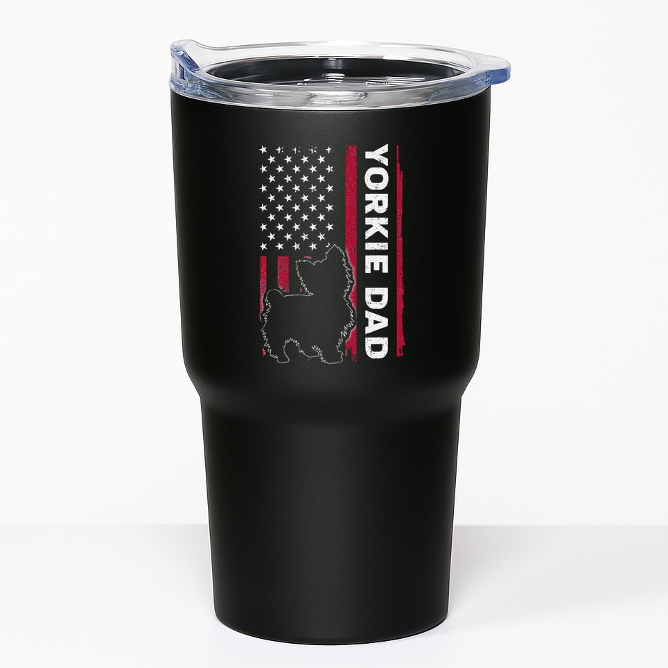 Yorkie Dog Vintage Us American Flag Yorkie Dad Fathers Day Tumbler