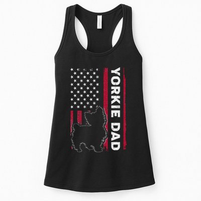 Yorkie Dog Vintage Us American Flag Yorkie Dad Fathers Day Womens Tank Top