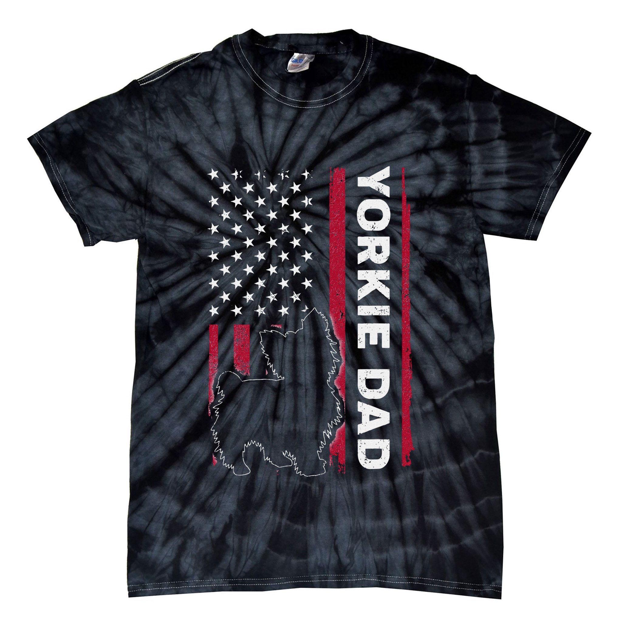 Yorkie Dog Vintage Us American Flag Yorkie Dad Fathers Day Tie-Dye T-Shirt
