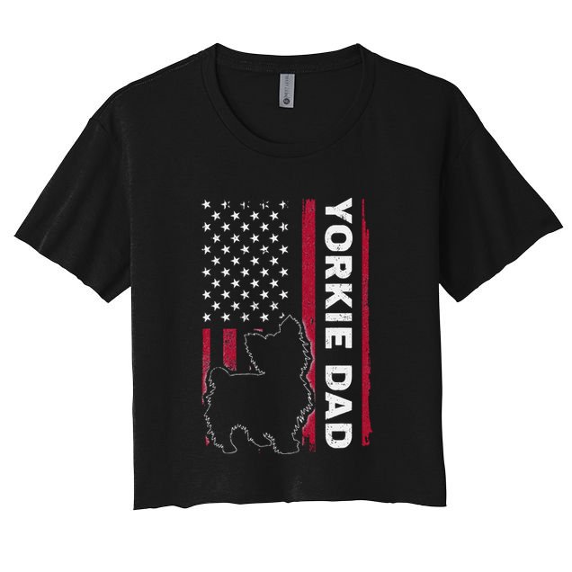 Yorkie Dog Vintage Us American Flag Yorkie Dad Fathers Day Crop Top