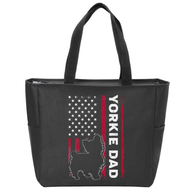 Yorkie Dog Vintage Us American Flag Yorkie Dad Fathers Day Zip Tote Bag