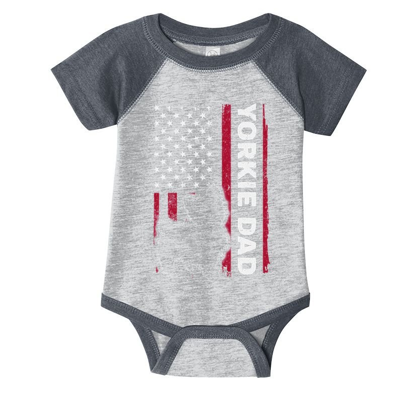 Yorkie Dog Vintage Us American Flag Yorkie Dad Fathers Day Infant Baby Jersey Bodysuit
