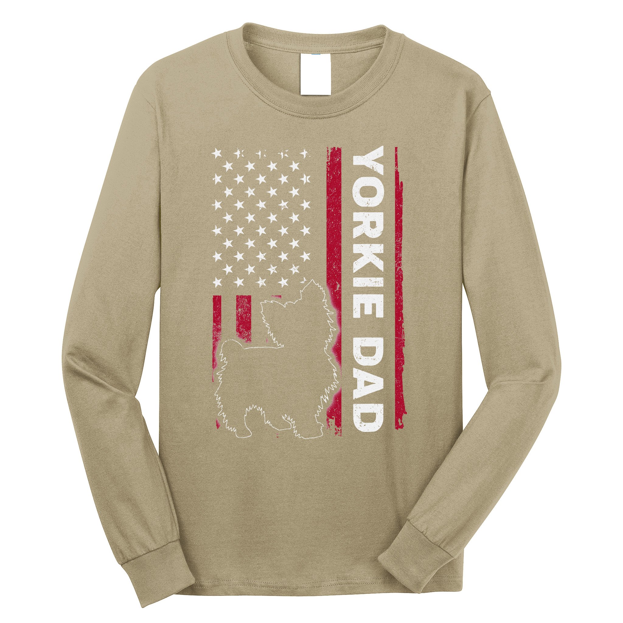 Yorkie Dog Vintage Us American Flag Yorkie Dad Fathers Day Long Sleeve Shirt