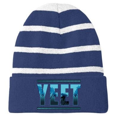 Yeet Design Striped Beanie with Solid Band