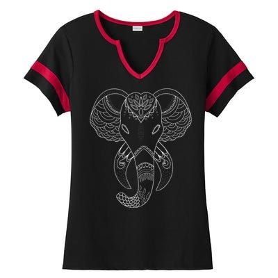 Yoga Elephant Aesthetic Ornate Stylized Art Gift Ladies Halftime Notch Neck Tee