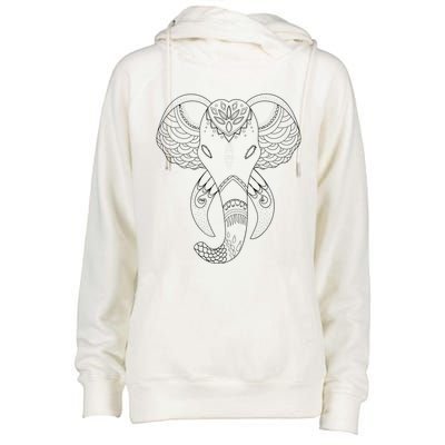 Yoga Elephant Aesthetic Ornate Stylized Art Gift Womens Funnel Neck Pullover Hood