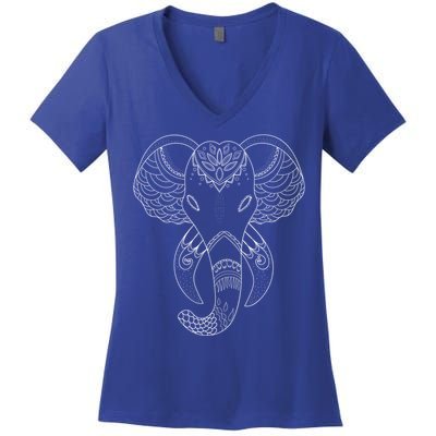 Yoga Elephant Aesthetic Ornate Stylized Art Gift Women's V-Neck T-Shirt