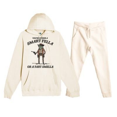 YouRe Either A Smart Fella Or A Fart Smella Vintage Frog Premium Hooded Sweatsuit Set