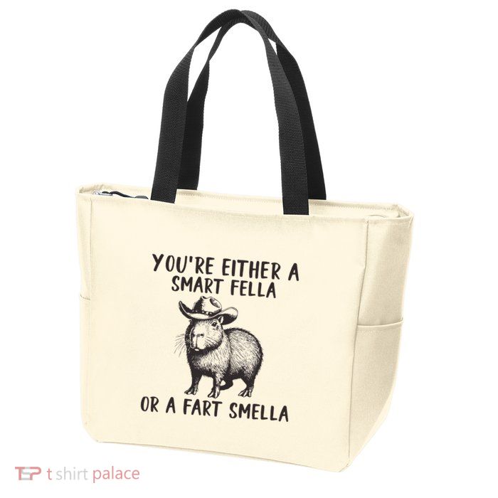 YouRe Either A Smart Fella Or A Fart Smella Cute Capybara Zip Tote Bag