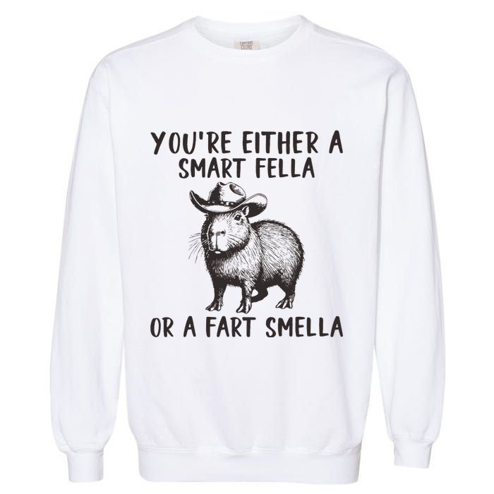YouRe Either A Smart Fella Or A Fart Smella Cute Capybara Garment-Dyed Sweatshirt