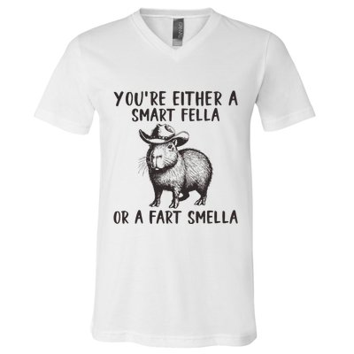 YouRe Either A Smart Fella Or A Fart Smella Cute Capybara V-Neck T-Shirt