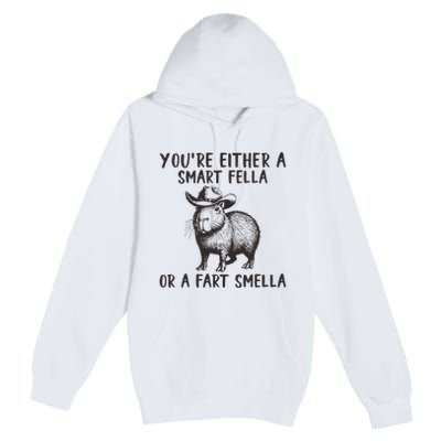 YouRe Either A Smart Fella Or A Fart Smella Cute Capybara Premium Pullover Hoodie
