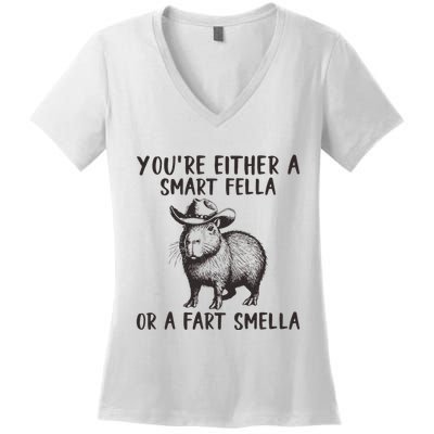 YouRe Either A Smart Fella Or A Fart Smella Cute Capybara Women's V-Neck T-Shirt