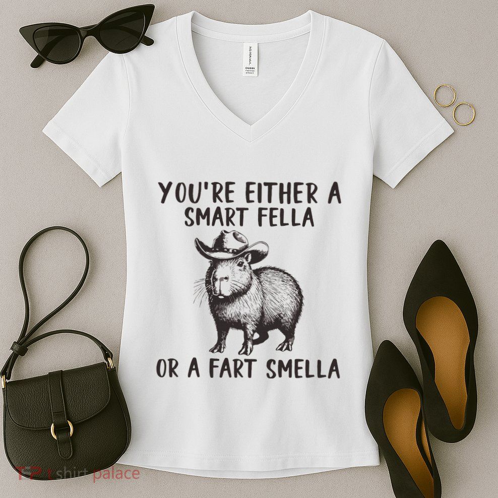 YouRe Either A Smart Fella Or A Fart Smella Cute Capybara Women's V-Neck T-Shirt