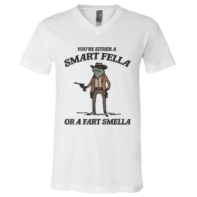 YouRe Either A Smart Fella Or A Fart Smella Vintage Frog V-Neck T-Shirt