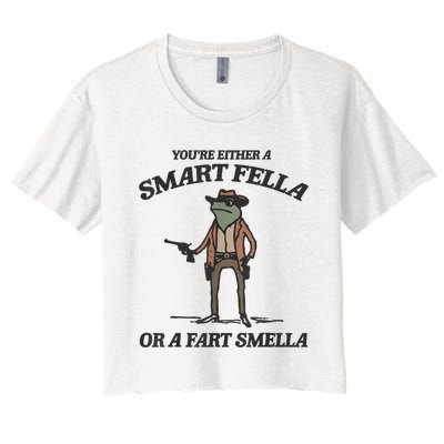 YouRe Either A Smart Fella Or A Fart Smella Vintage Frog Women's Crop Top Tee