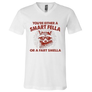 YouRe Either A Smart Fella Or Fart Smella Raccoon V-Neck T-Shirt