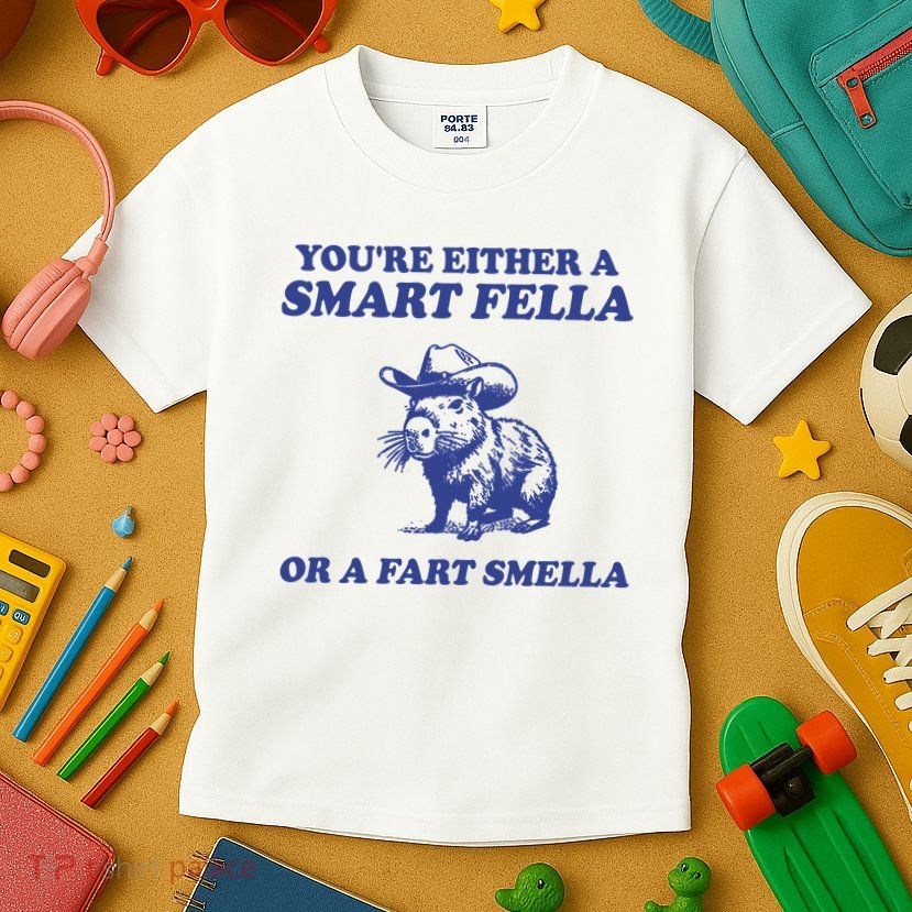 Youre Either A Smart Fella Or A Fart Smella Funny Kids T-Shirt