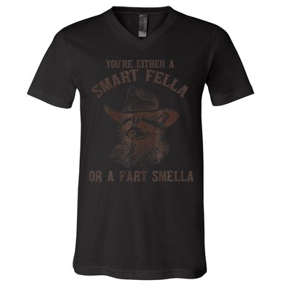 YouRe Either A Smart Fella Or A Fart Smella Funny Raccoon V-Neck T-Shirt
