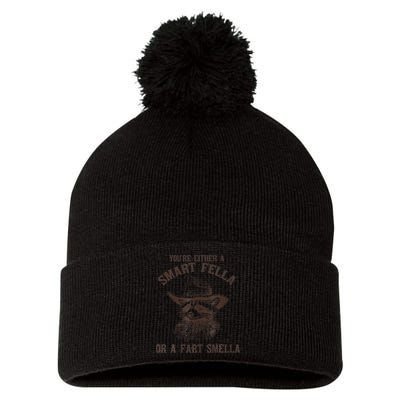 YouRe Either A Smart Fella Or A Fart Smella Funny Raccoon Pom Pom 12in Knit Beanie