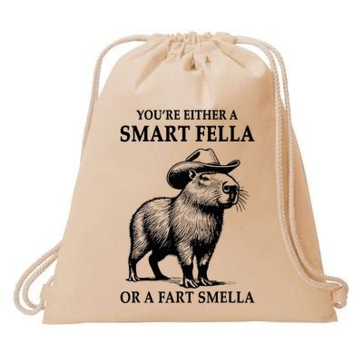 YouRe Either A Smart Fella Or A Fart Smella Capybara Meme Drawstring Bag