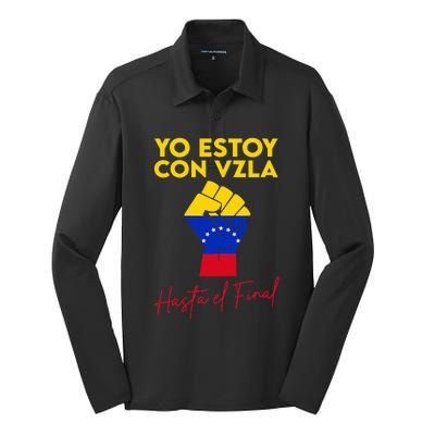 Yo Estoy Con Venezuela Hasta El Final Venezuela Libre Fist Silk Touch Performance Long Sleeve Polo