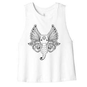 Yoga Elephant Geometric Indian Buddha Yogi Gift Cute Gift Women's Racerback Cropped Tank