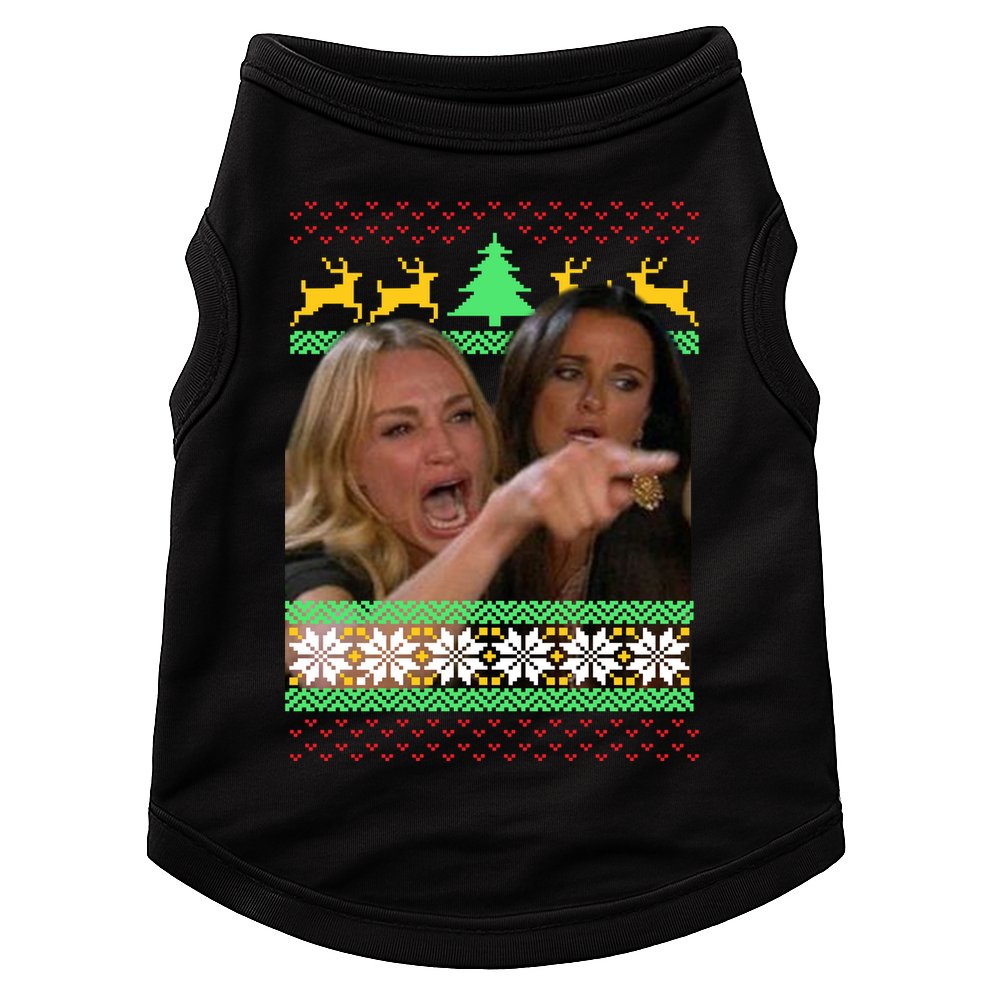 Yelling At A Cat Ugly Christmas Sweater Meme Doggie Tank