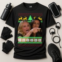Yelling At A Cat Ugly Christmas Sweater Meme Cooling Performance Crew T-Shirt