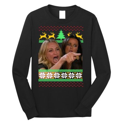 Yelling At A Cat Ugly Christmas Sweater Meme Long Sleeve Shirt