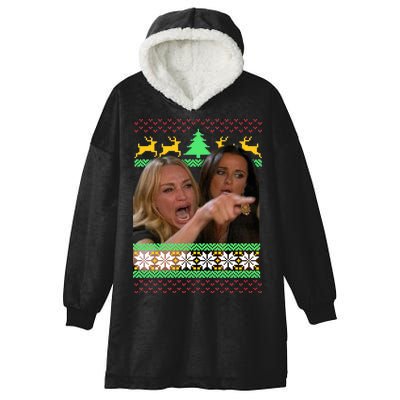 Yelling At A Cat Ugly Christmas Sweater Meme Hooded Wearable Blanket