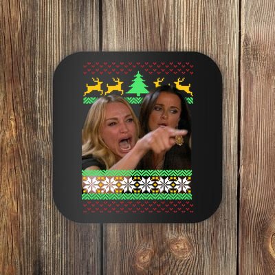 Yelling At A Cat Ugly Christmas Sweater Meme Coaster