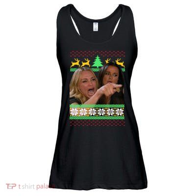 Yelling At A Cat Ugly Christmas Sweater Meme Ladies Essential Flowy Tank
