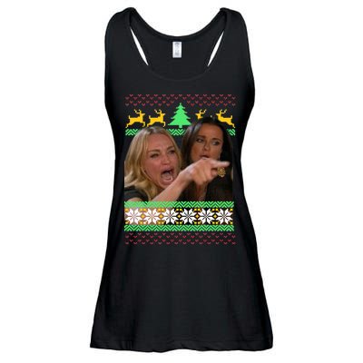 Yelling At A Cat Ugly Christmas Sweater Meme Ladies Essential Flowy Tank