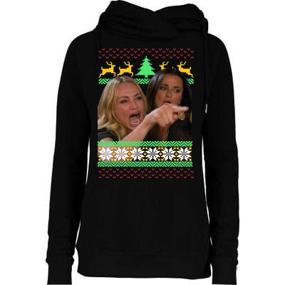 Yelling At A Cat Ugly Christmas Sweater Meme Womens Funnel Neck Pullover Hood