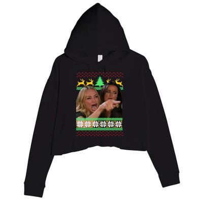 Yelling At A Cat Ugly Christmas Sweater Meme Crop Fleece Hoodie