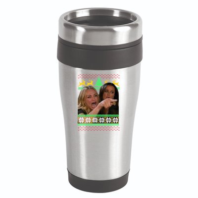 Yelling At A Cat Ugly Christmas Sweater Meme 16oz Travel Tumbler