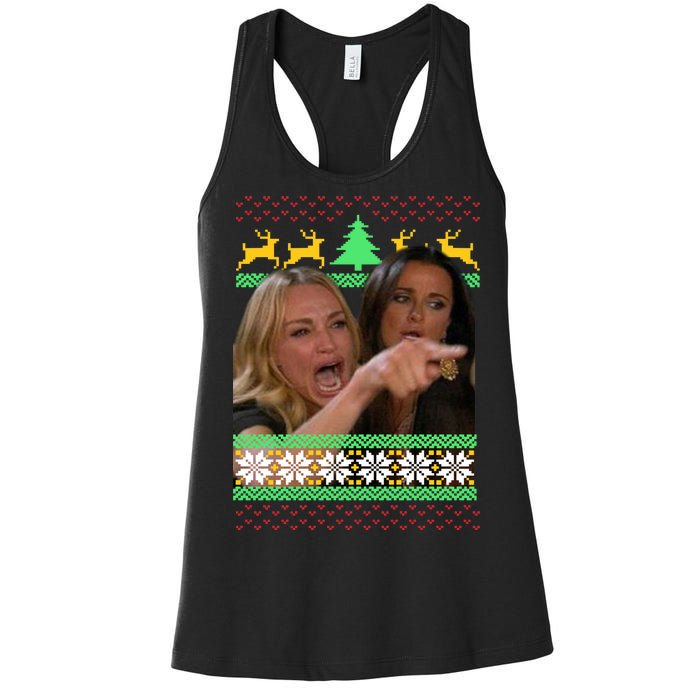 Yelling At A Cat Ugly Christmas Sweater Meme Women's Racerback Tank