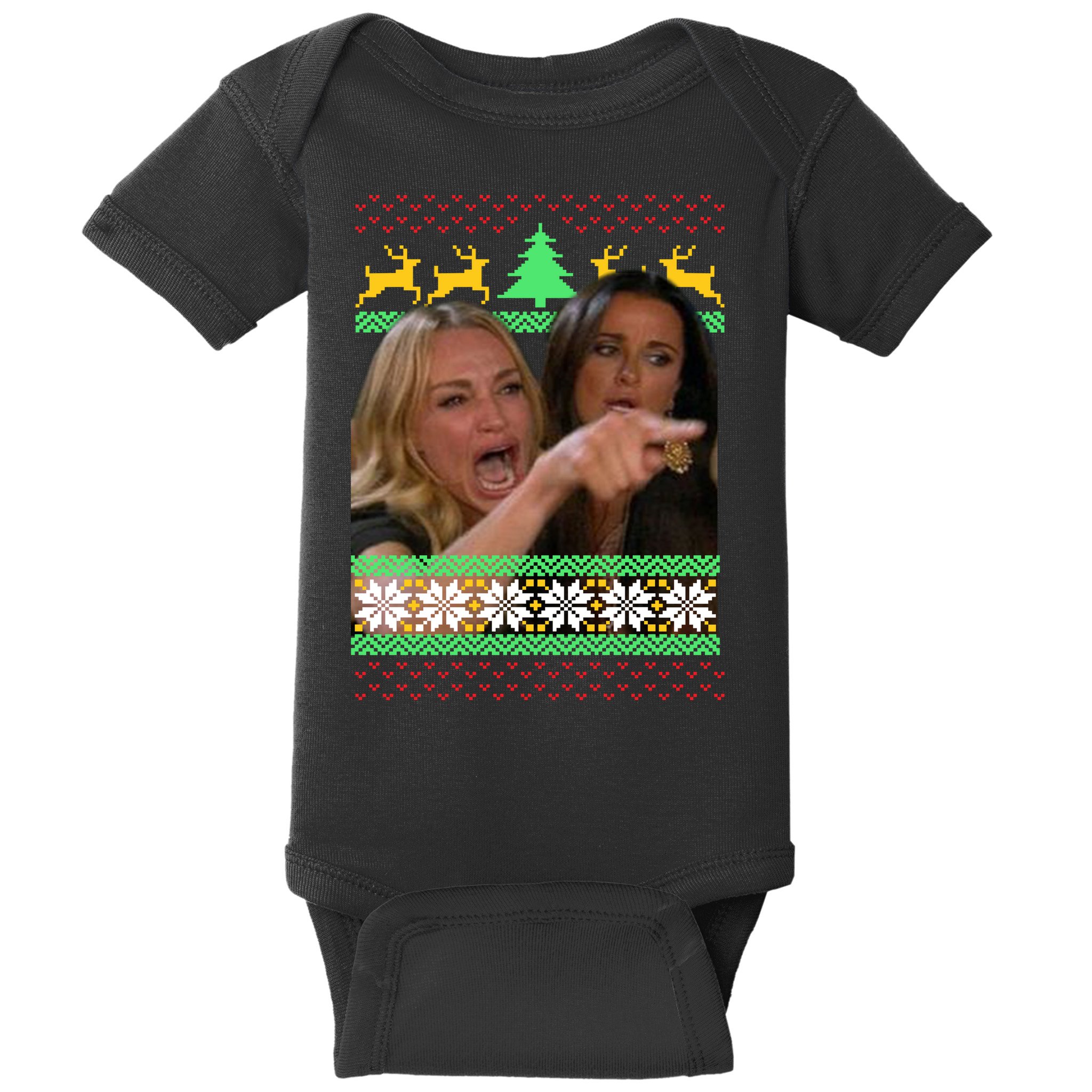 Yelling At A Cat Ugly Christmas Sweater Meme Baby Bodysuit