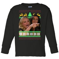 Yelling At A Cat Ugly Christmas Sweater Meme Toddler Long Sleeve Shirt