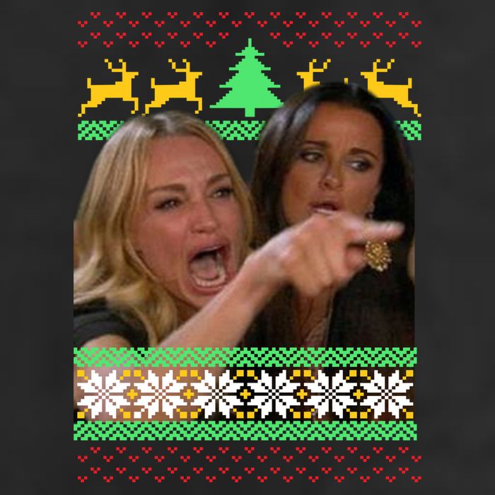Yelling At A Cat Ugly Christmas Sweater Meme Golf Towel